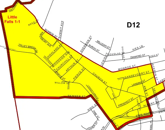 Ward 1 Map - Michael Vittiglio for Alderman Little Falls. Also running are Sam Roorda and Russell Perry.